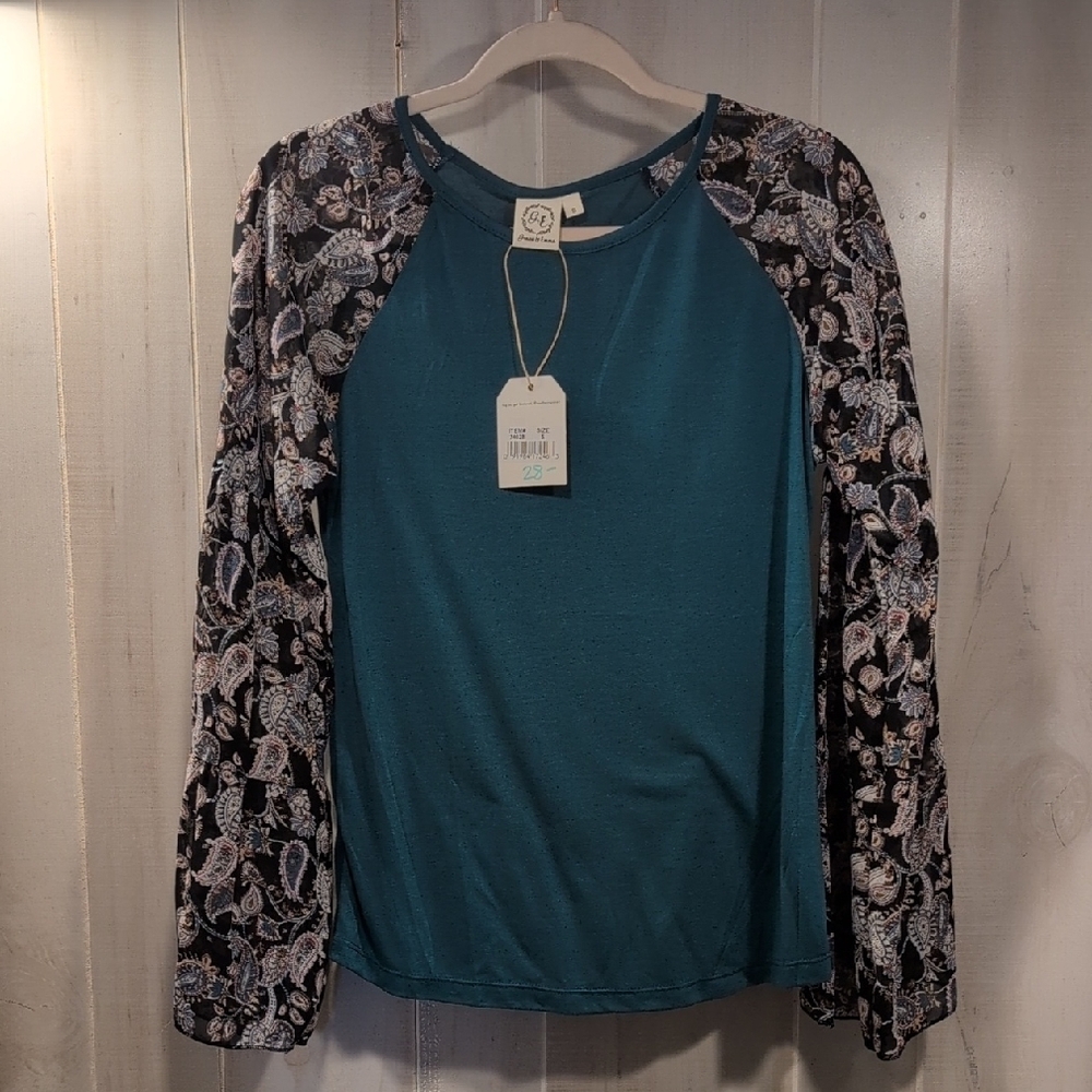 Teal and Black Paisley Women's Top